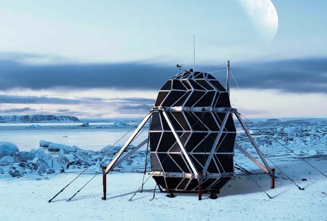 The futuristic house in the snow